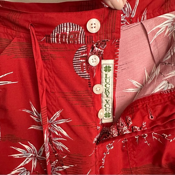 Vintage LUCKY BRAND Lucky Beach Red Hula Lounge Pants – Tropical Bamboo Print L - Picture 3 of 13
